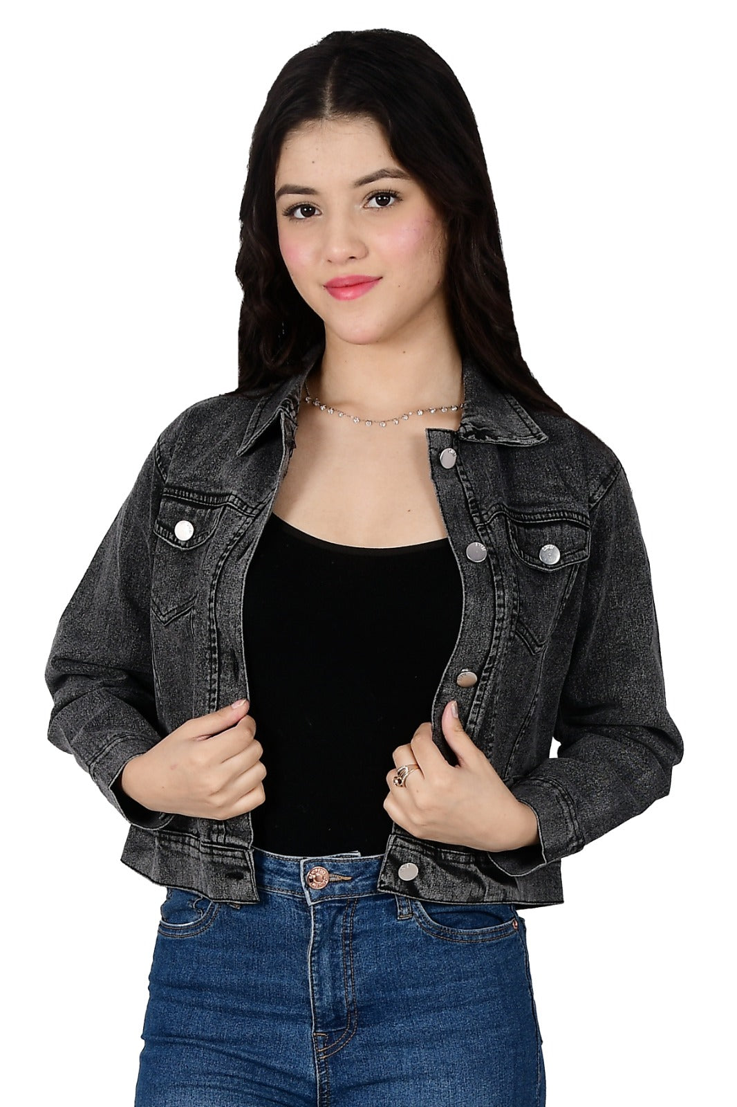 Women’s Black Washed Denim Jacket | Stylish Slim Fit Casual Wear