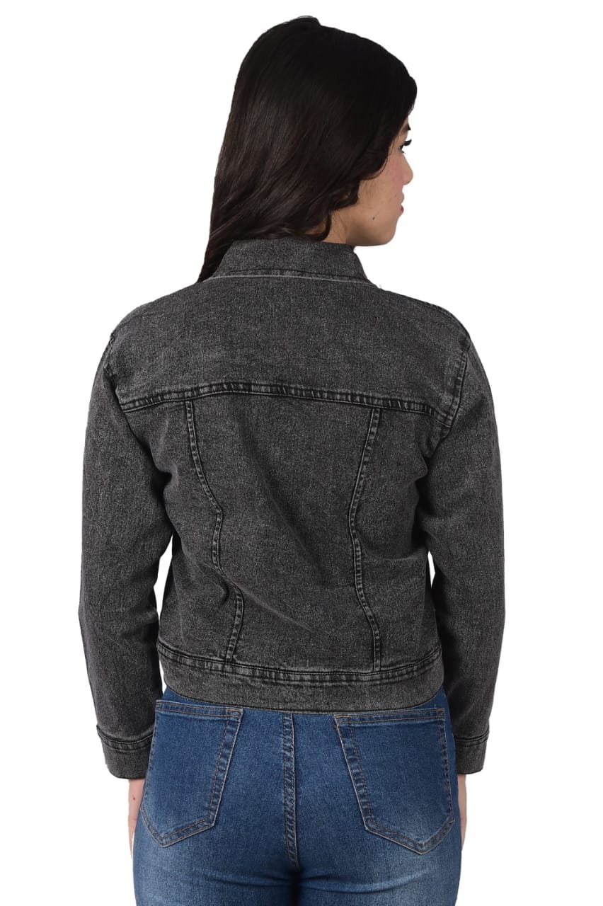 Women’s Black Washed Denim Jacket | Stylish Slim Fit Casual Wear