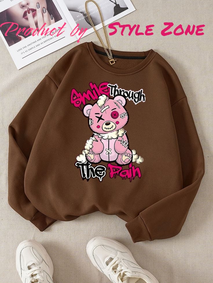 Smile Through The Pain Teddy Bear Brown Sweatshirt