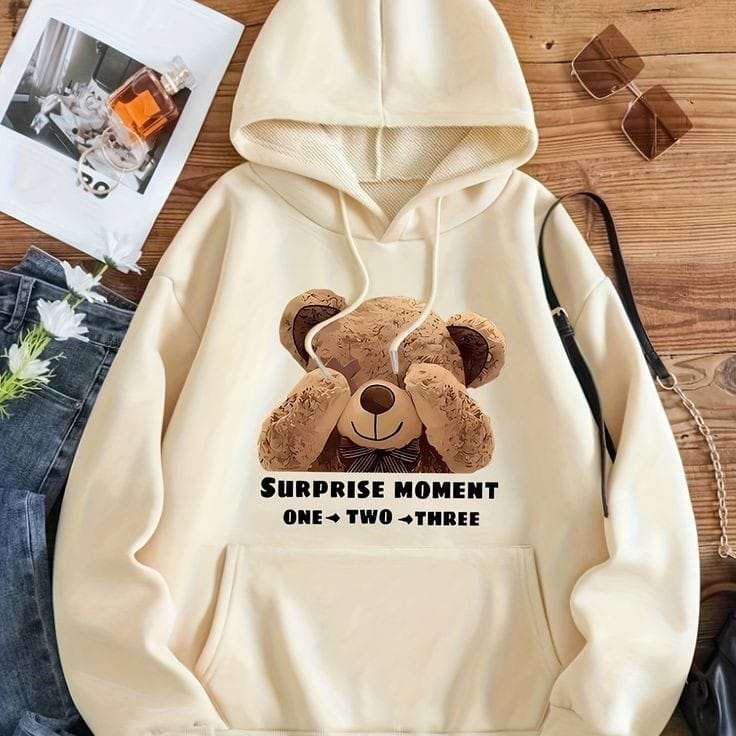 Surprise Moment Teddy Bear Cream Hoodie
