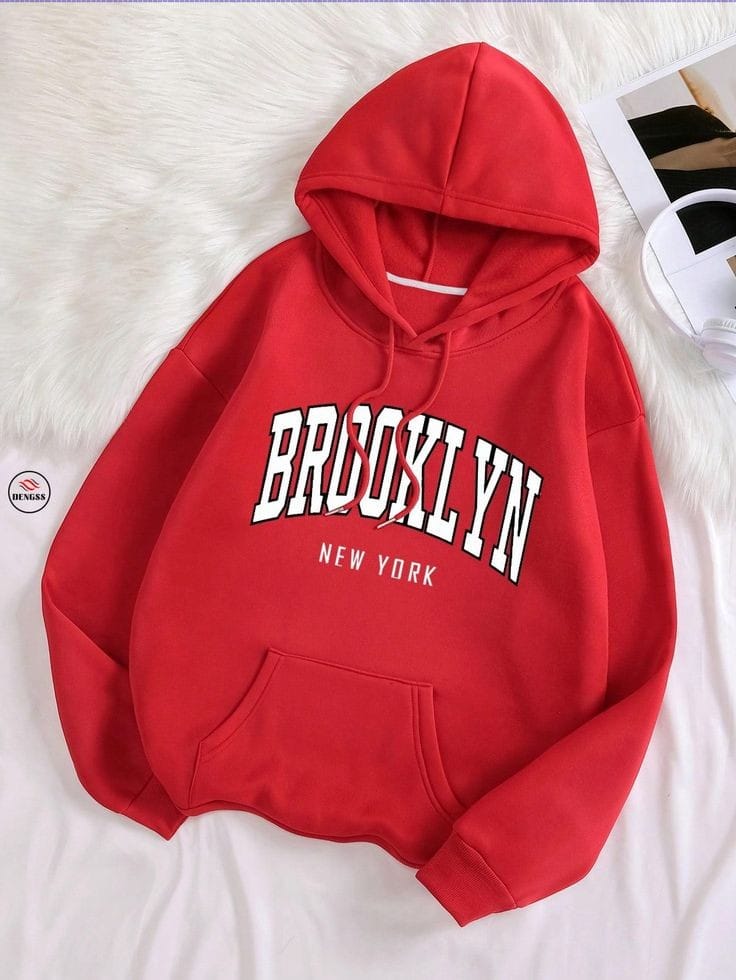 Brooklyn New York Graphic Red Hoodie
