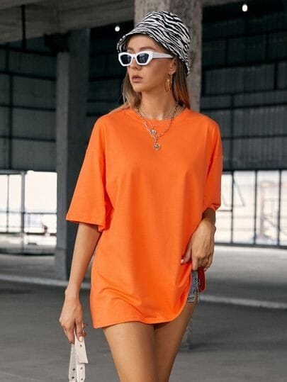 Solid Orange Oversized Streetwear T-Shirt