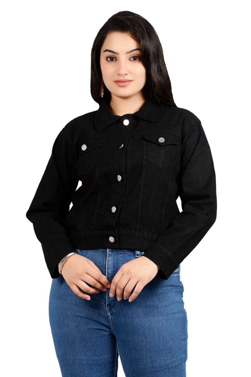 Women’s Black Washed Denim Jacket | Stylish Slim Fit Casual Wear
