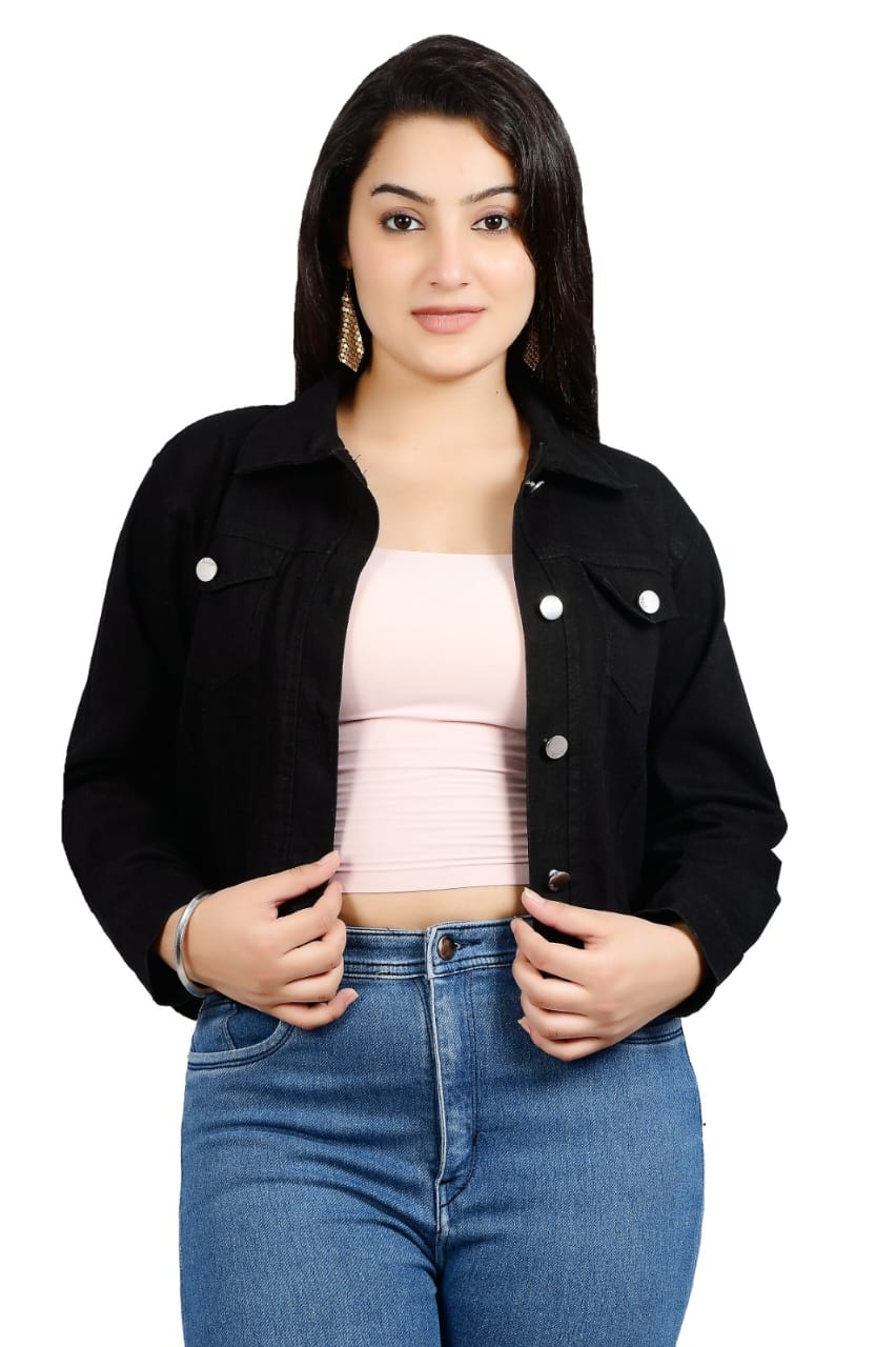Women’s Black Washed Denim Jacket | Stylish Slim Fit Casual Wear